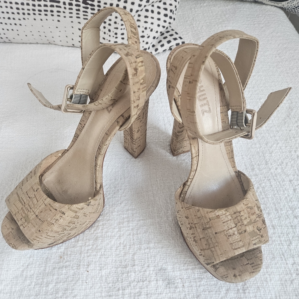 SCHUTZ Cork Platform Sandals in Natural Tan